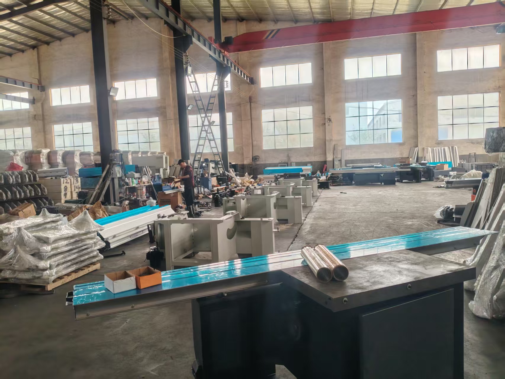 Machinery frames and equipment on the workshop floor